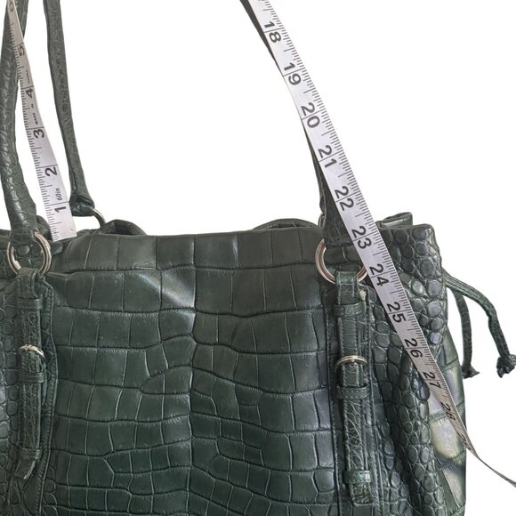 Suarez New York Women's Green Embossed Crocodile Exotic Leather Double Straps - Picture 12 of 13